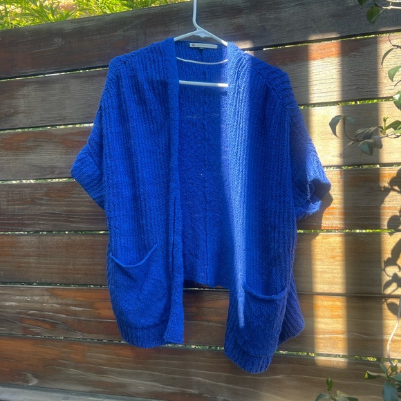 Handmade Blue Open-Front Short Sleeve Cardigan - Picture 2 of 3